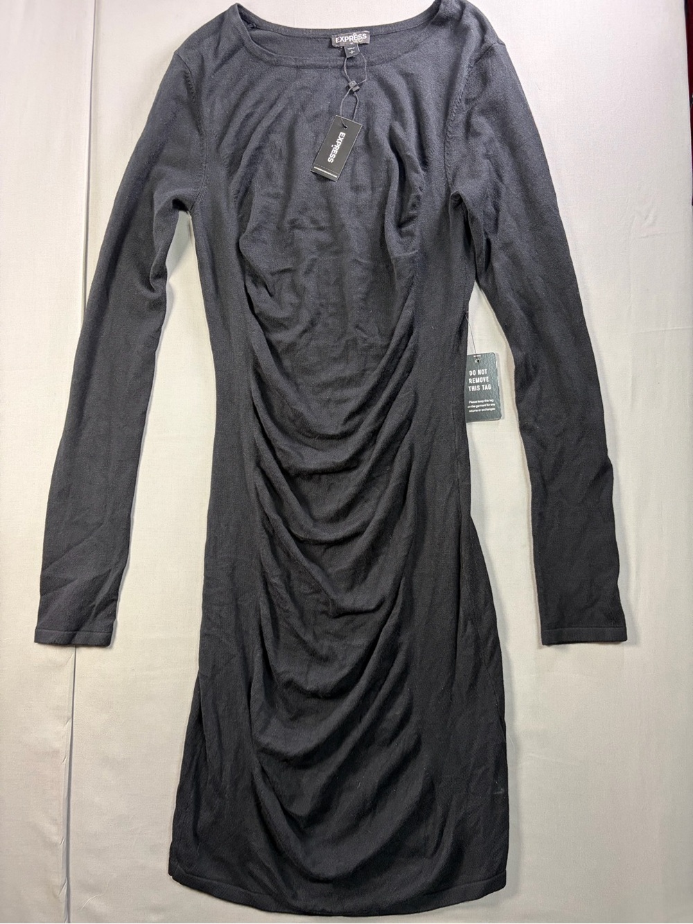 Express Black Long Sleeve Ruched Bodycon Dress